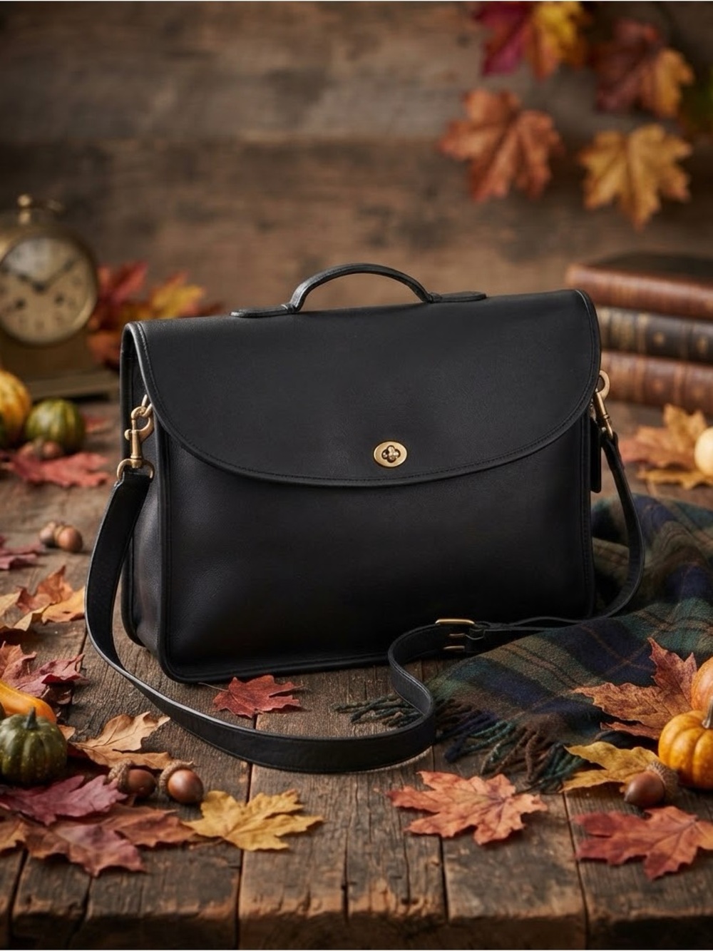 Vintage 1980s Coach Black Glove Tanned Leather Companion Briefcase Bag Unisex